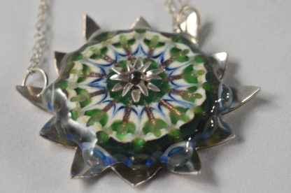 green and ivory silver lotus pendant