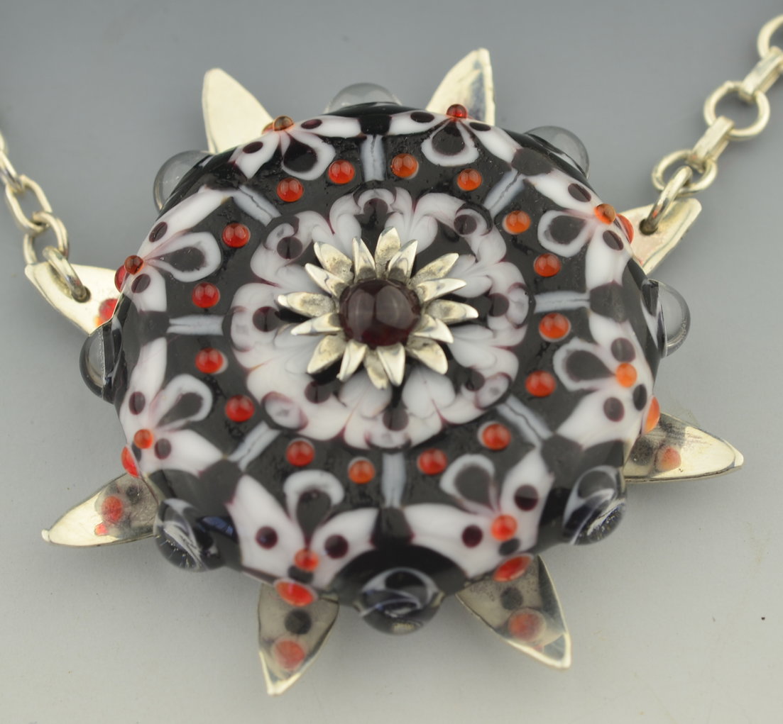 Lotus silver and glass pendant 