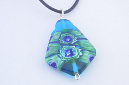 blue aqua chevron cane pendant with silver