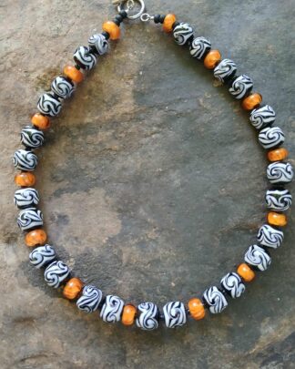 Necklace ,Black and white twist with Golden twisted cane accent beads