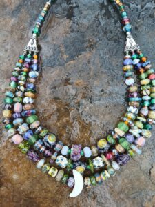 triple strand necklace crescent moon